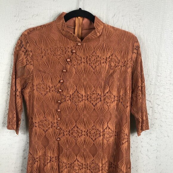 Rust Lace Dress Womens 3XL Sheer Flowy Boho Artsy Dressy Midi Event - Picture 2 of 16